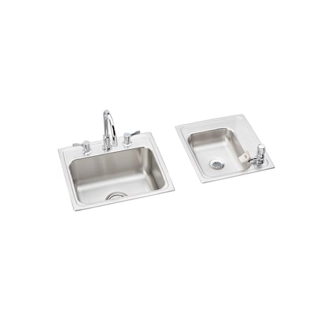 Elkay Lustertone Stainless Steel 34 X 17 X 6 Double Bowl Top Mount Classroom Ada Sink + Faucet/Bubbler Kit DRKAD2341760RC